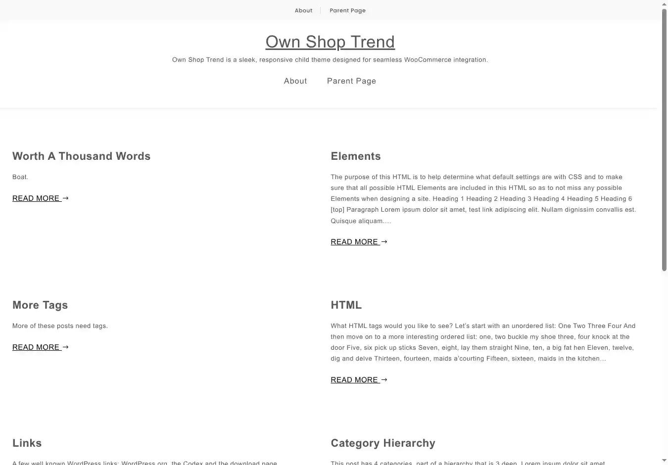 Own Shop Trend home page on desktop