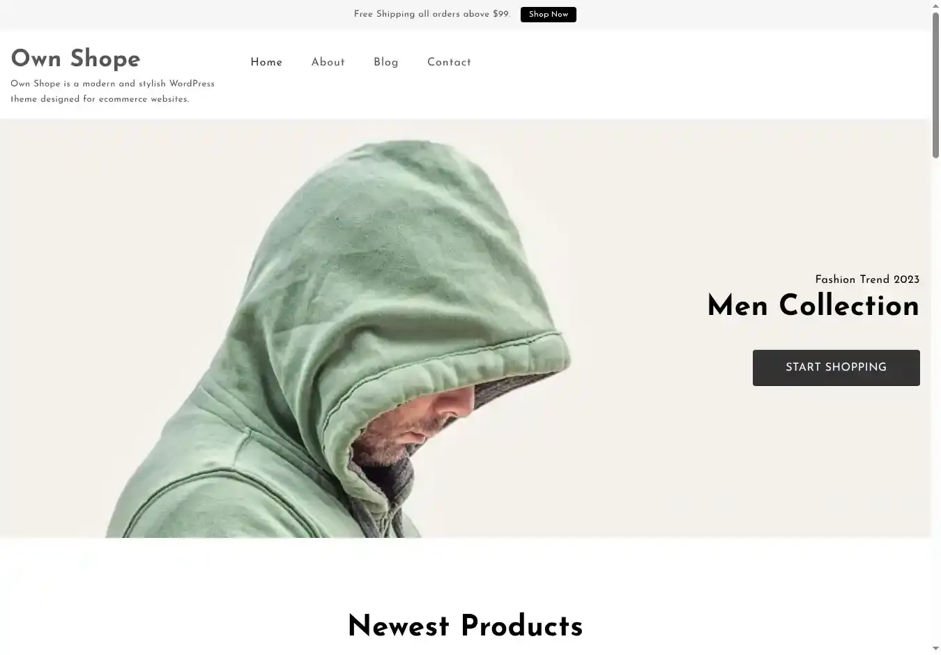 Own Shope home page on desktop