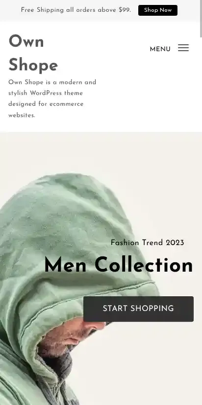 Own Shope home page on mobile