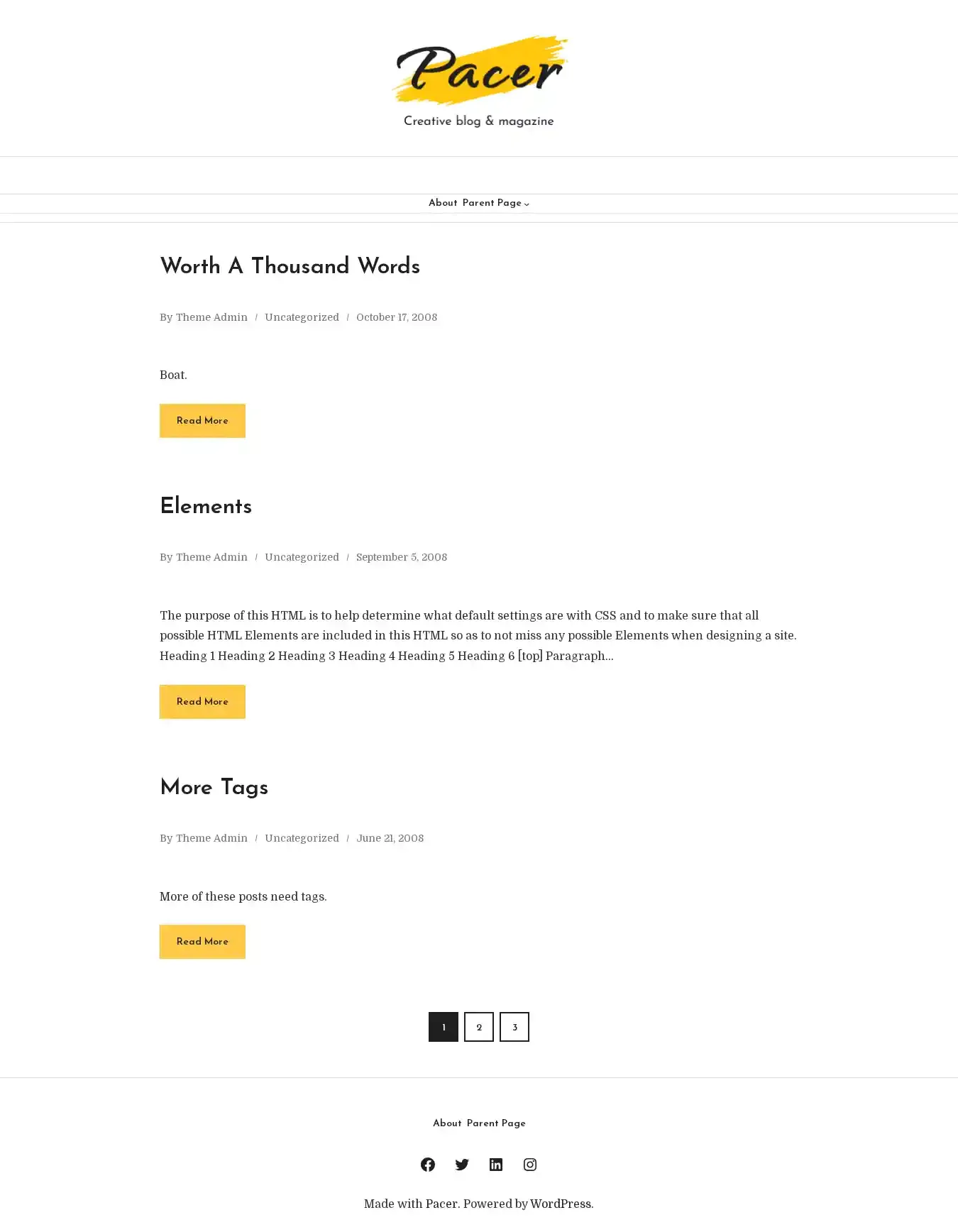 Pacer home page on desktop