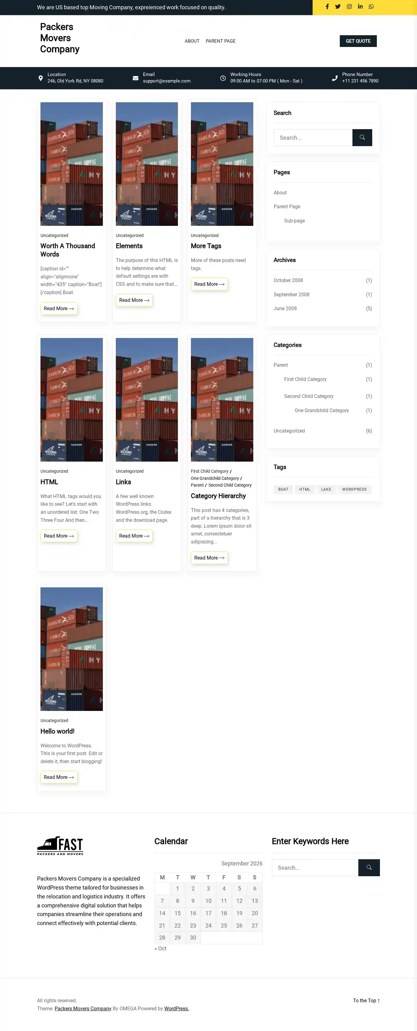 Packers Movers Company home page on desktop