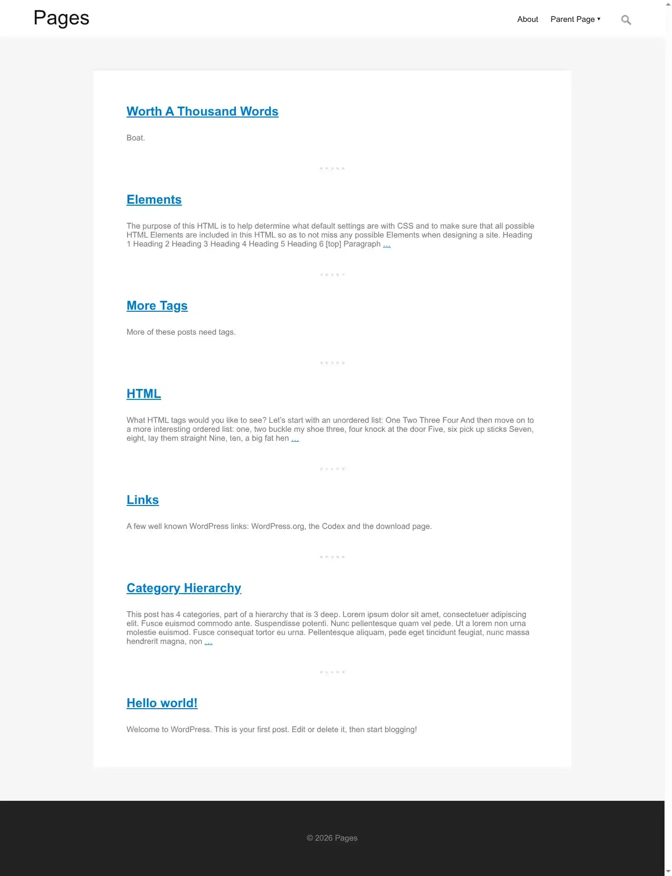 Pages home page on desktop