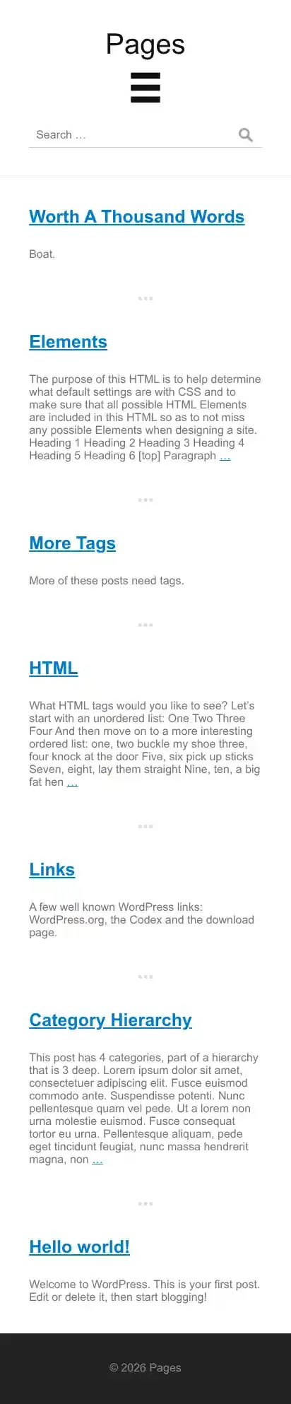 Pages home page on mobile