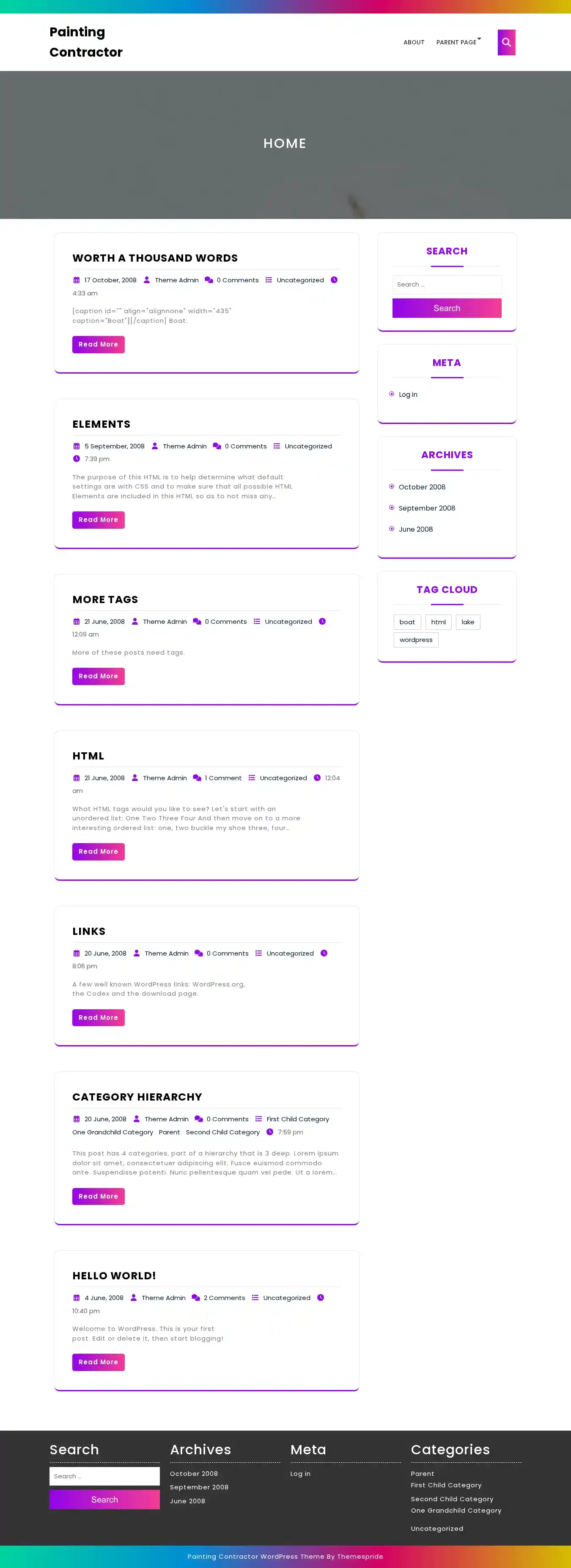 Painting Contractor home page on desktop