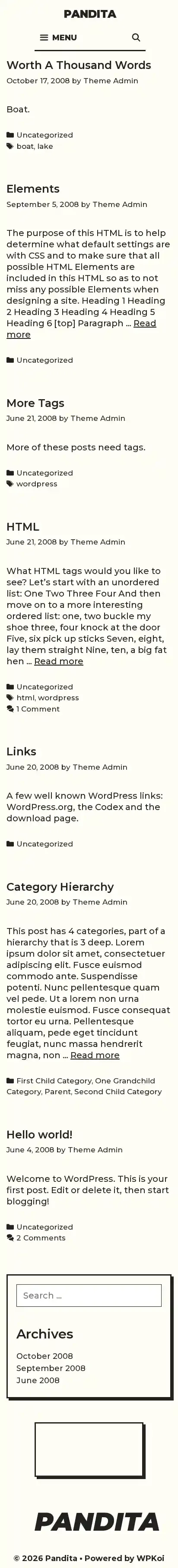 Pandita home page on mobile