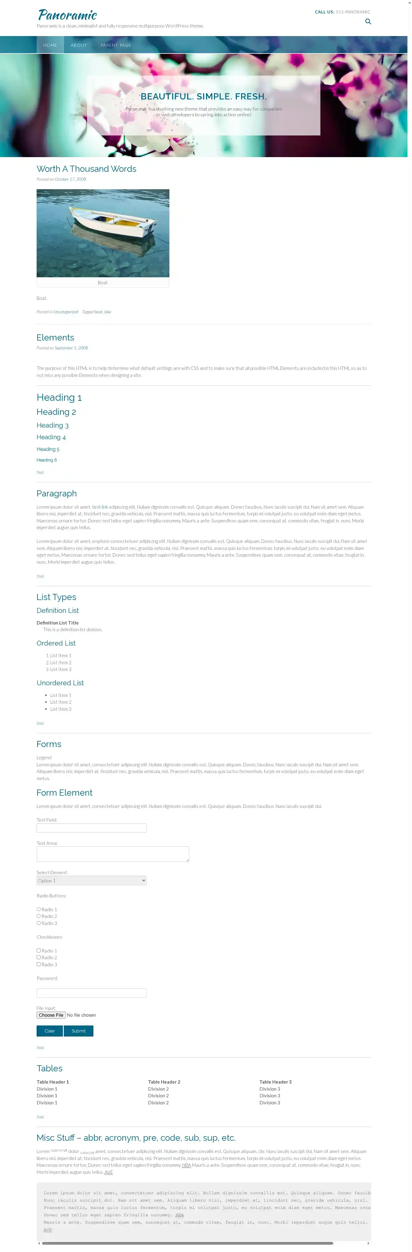 Panoramic home page on desktop
