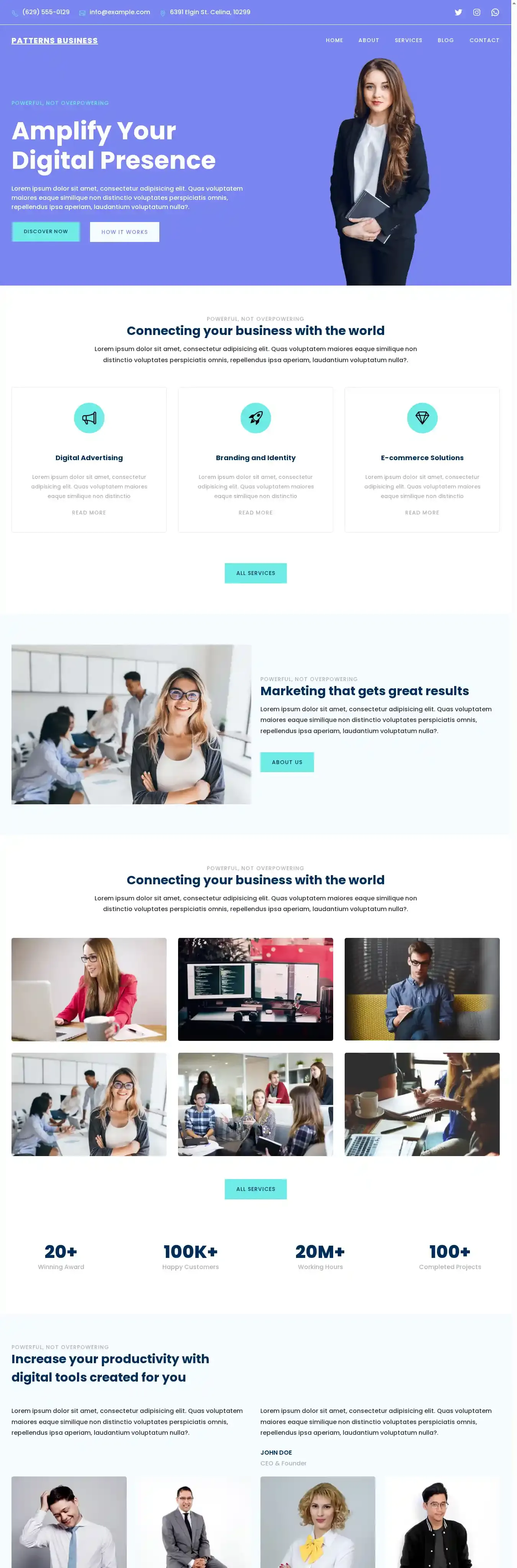 Patterns Business home page on desktop