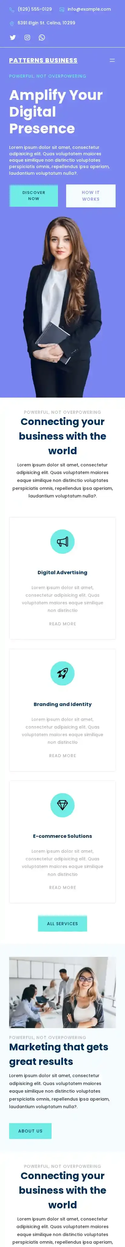 Patterns Business home page on mobile