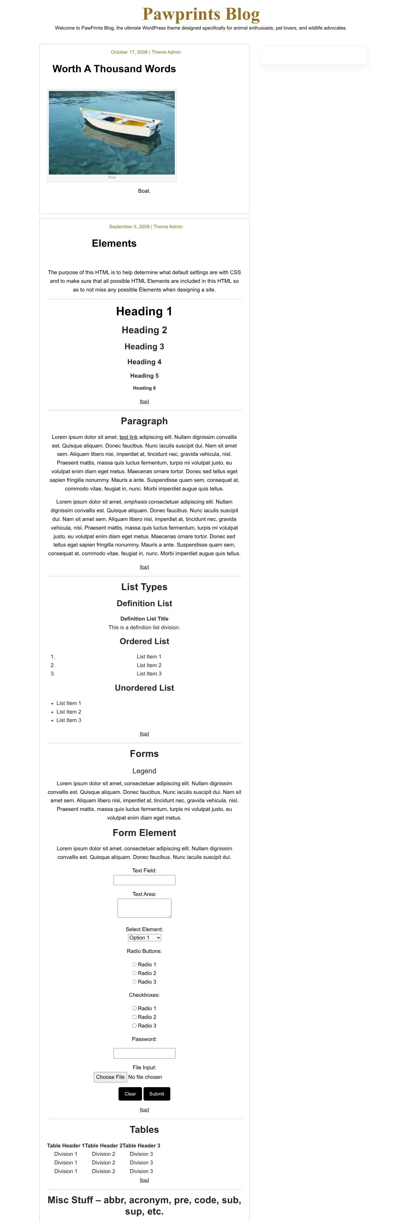 Pawprints Blog home page on desktop