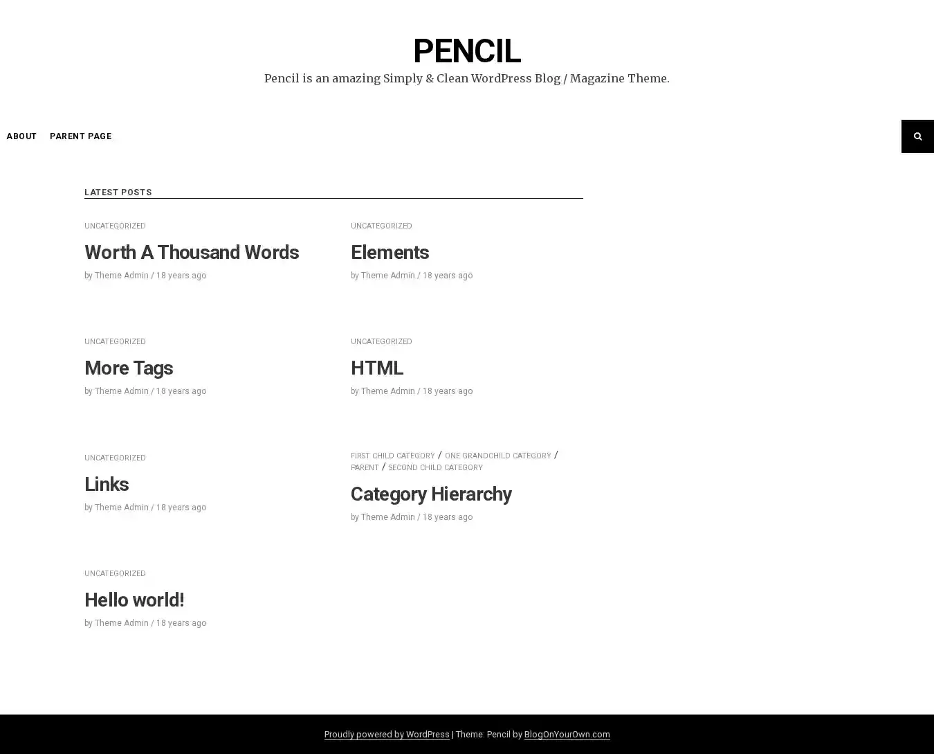 Pencil home page on desktop
