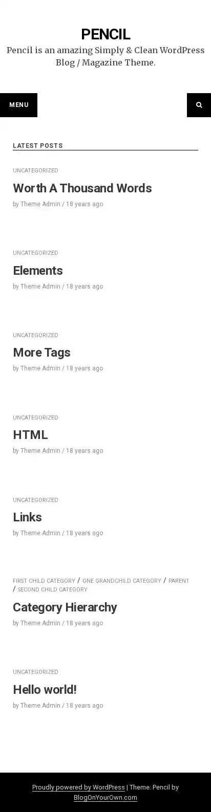 Pencil home page on mobile