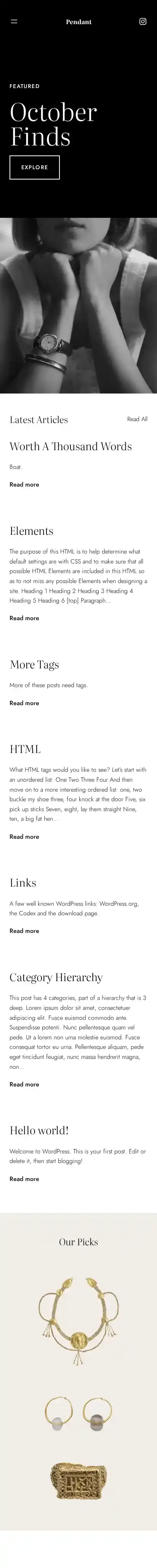 Pendant home page on mobile