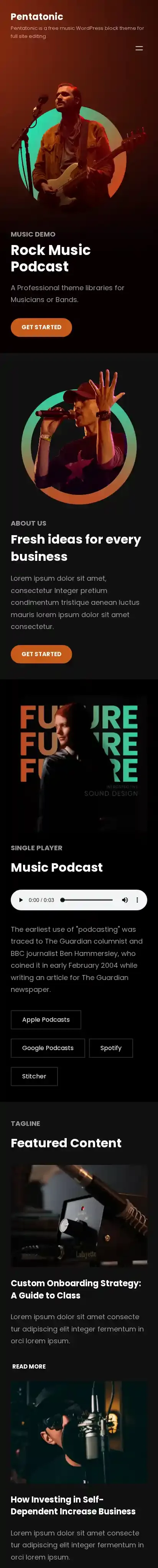 Pentatonic home page on mobile