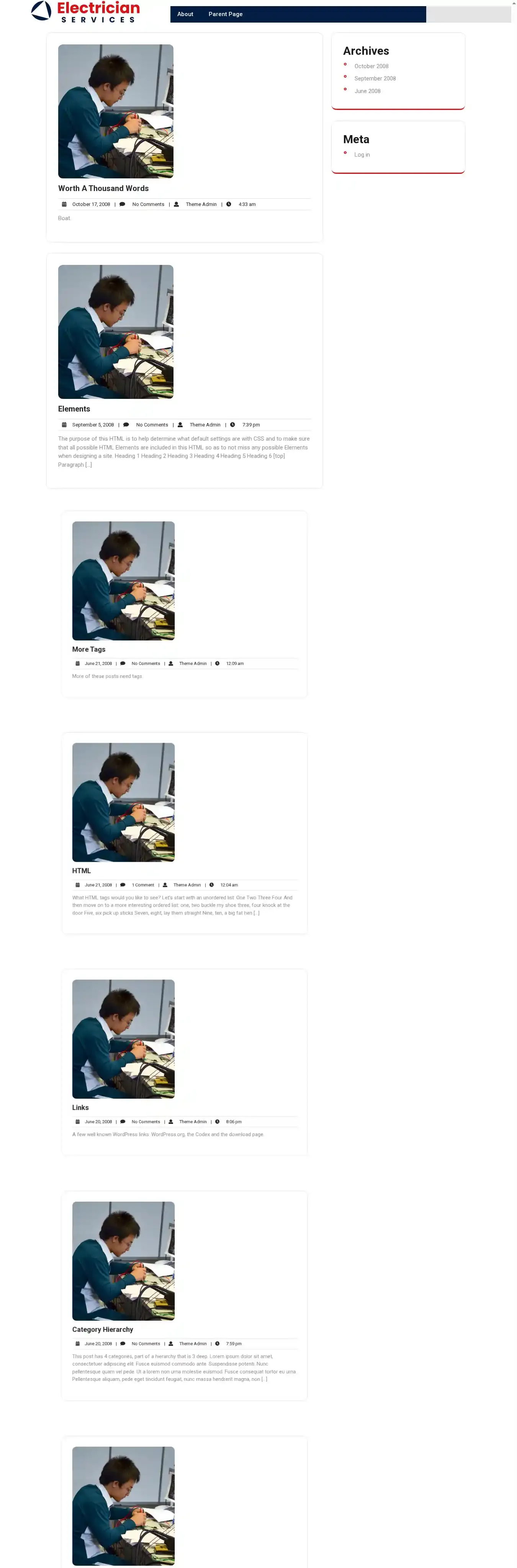 Perfect Electrician home page on desktop