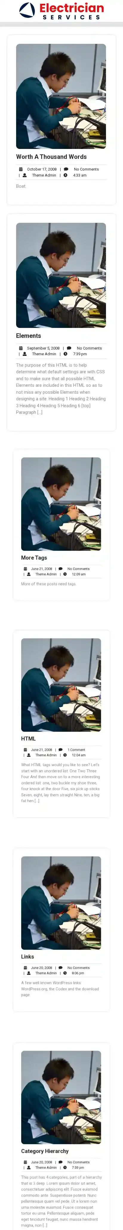Perfect Electrician home page on mobile
