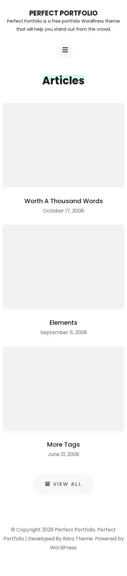 Perfect Portfolio home page on mobile