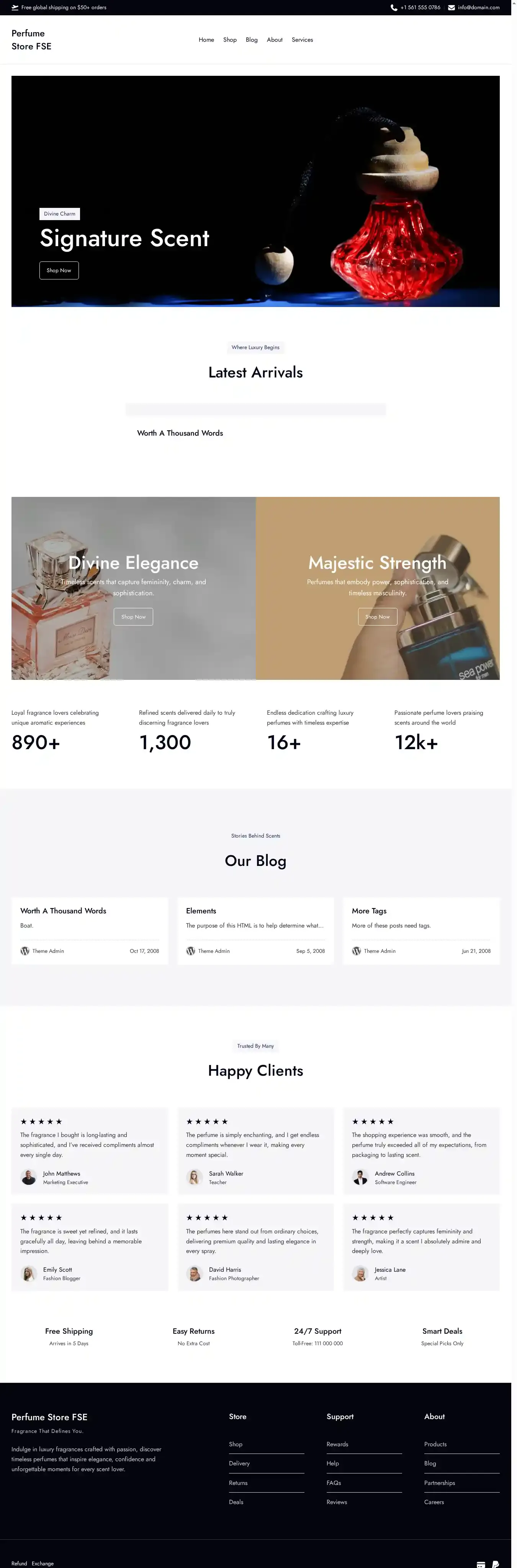Perfume Store FSE home page on desktop
