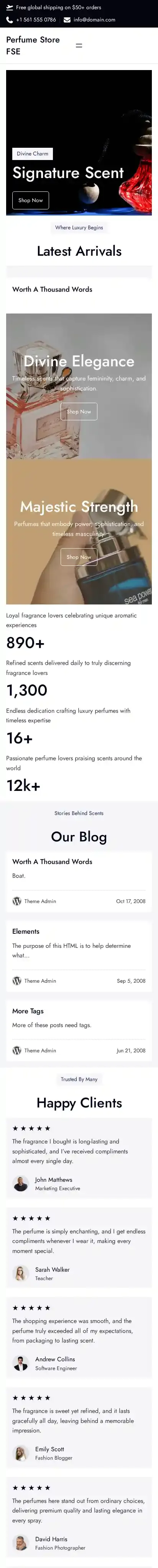 Perfume Store FSE home page on mobile