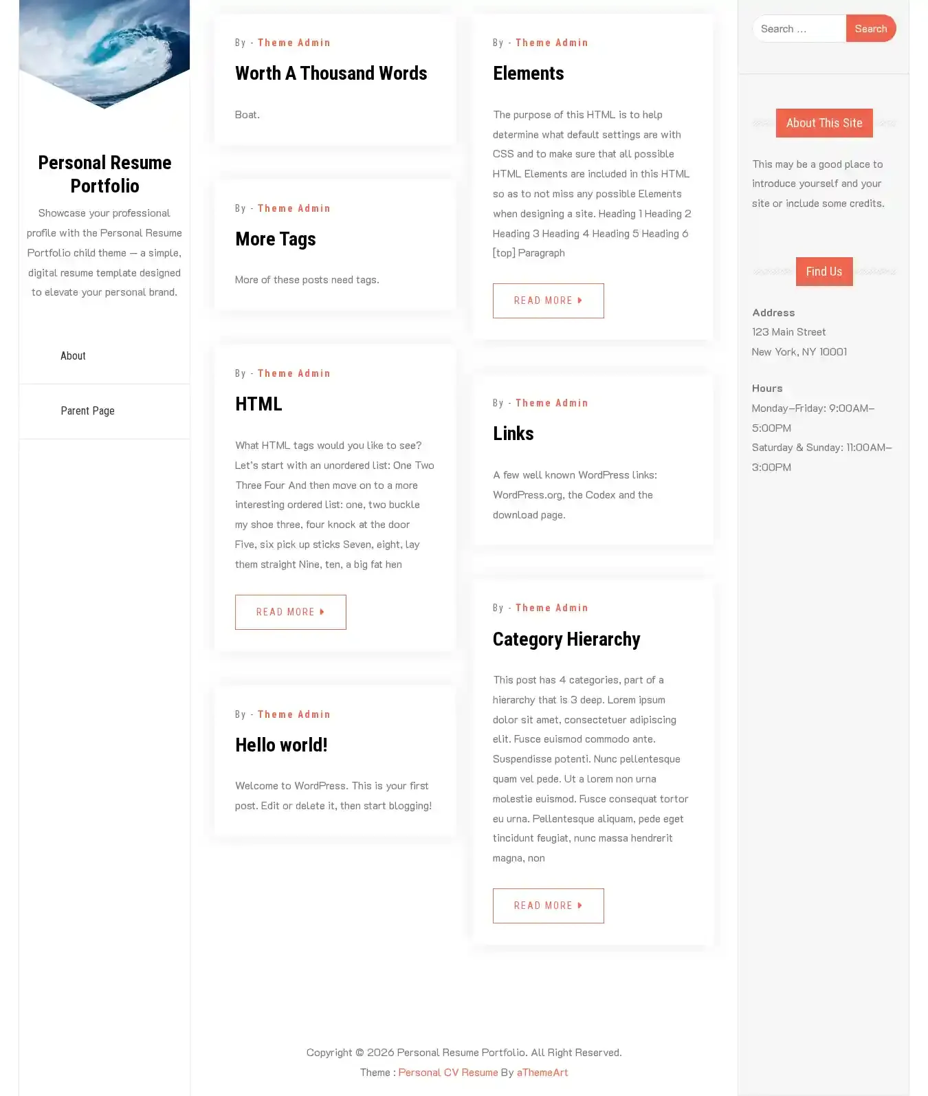 Personal Resume Portfolio home page on desktop