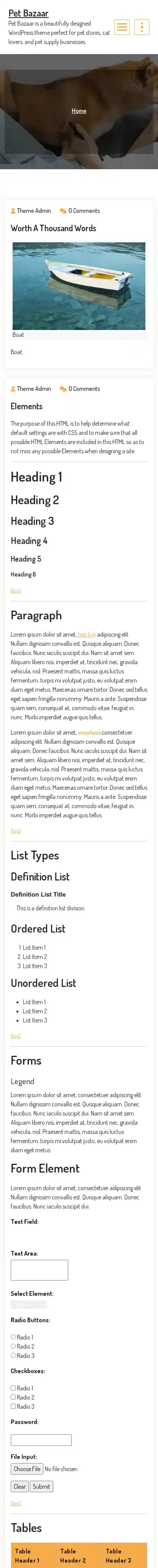 Pet Bazaar home page on mobile