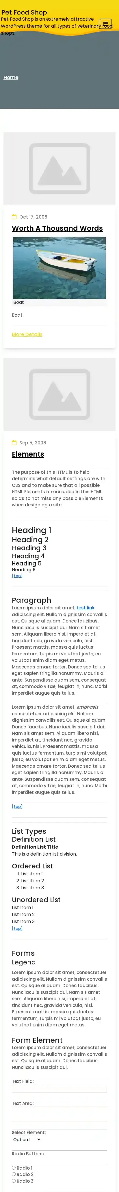 Pet Food Shop home page on mobile