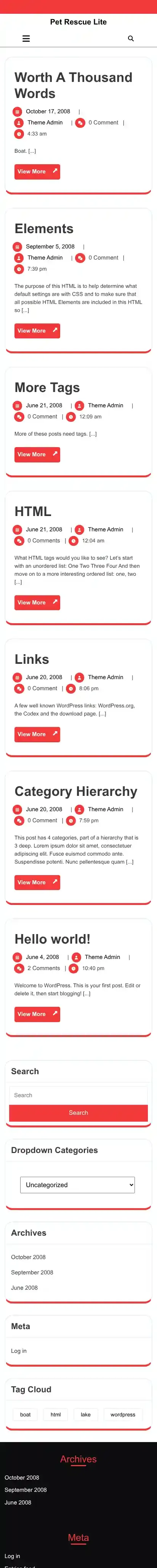 Pet Rescue Lite home page on mobile