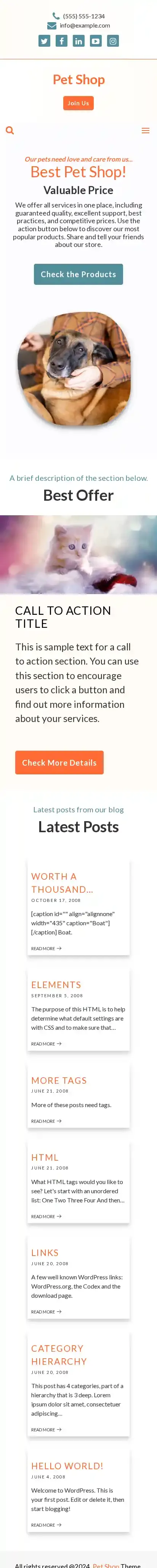 Pet Shop home page on mobile