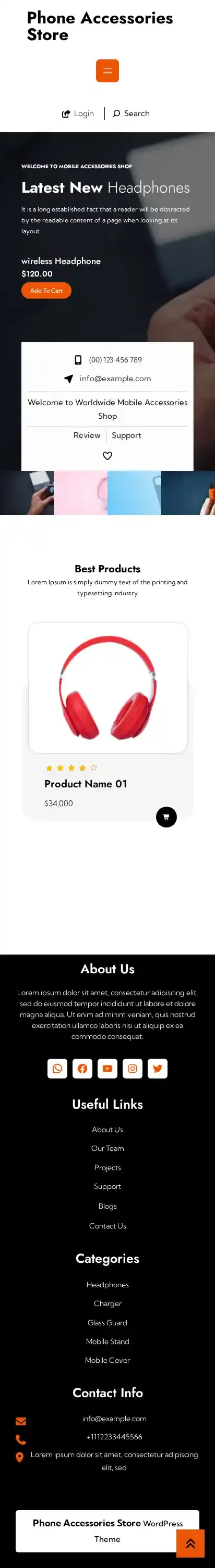 Phone Accessories Store home page on mobile