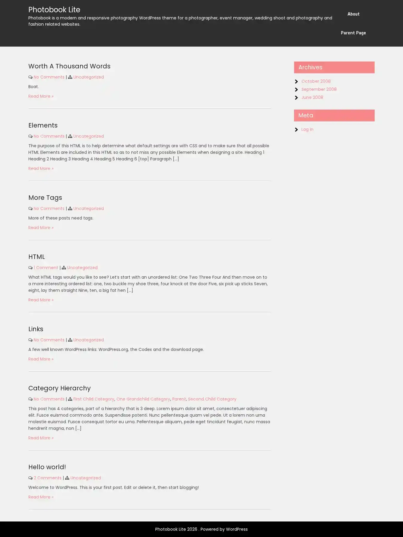 Photobook Lite home page on desktop