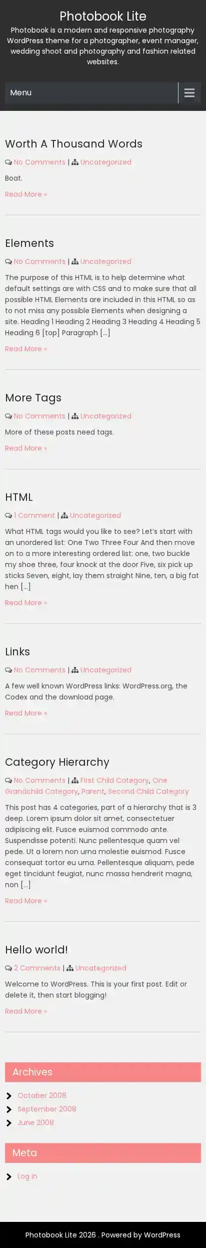 Photobook Lite home page on mobile
