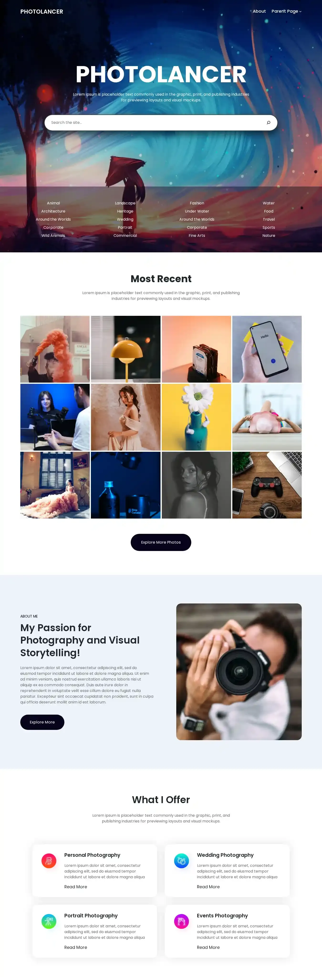 Photolancer home page on desktop