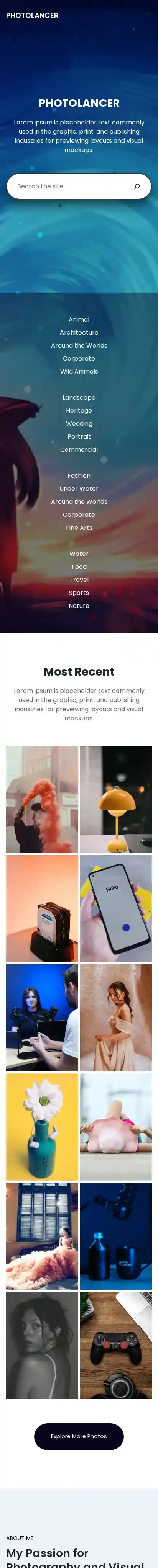 Photolancer home page on mobile
