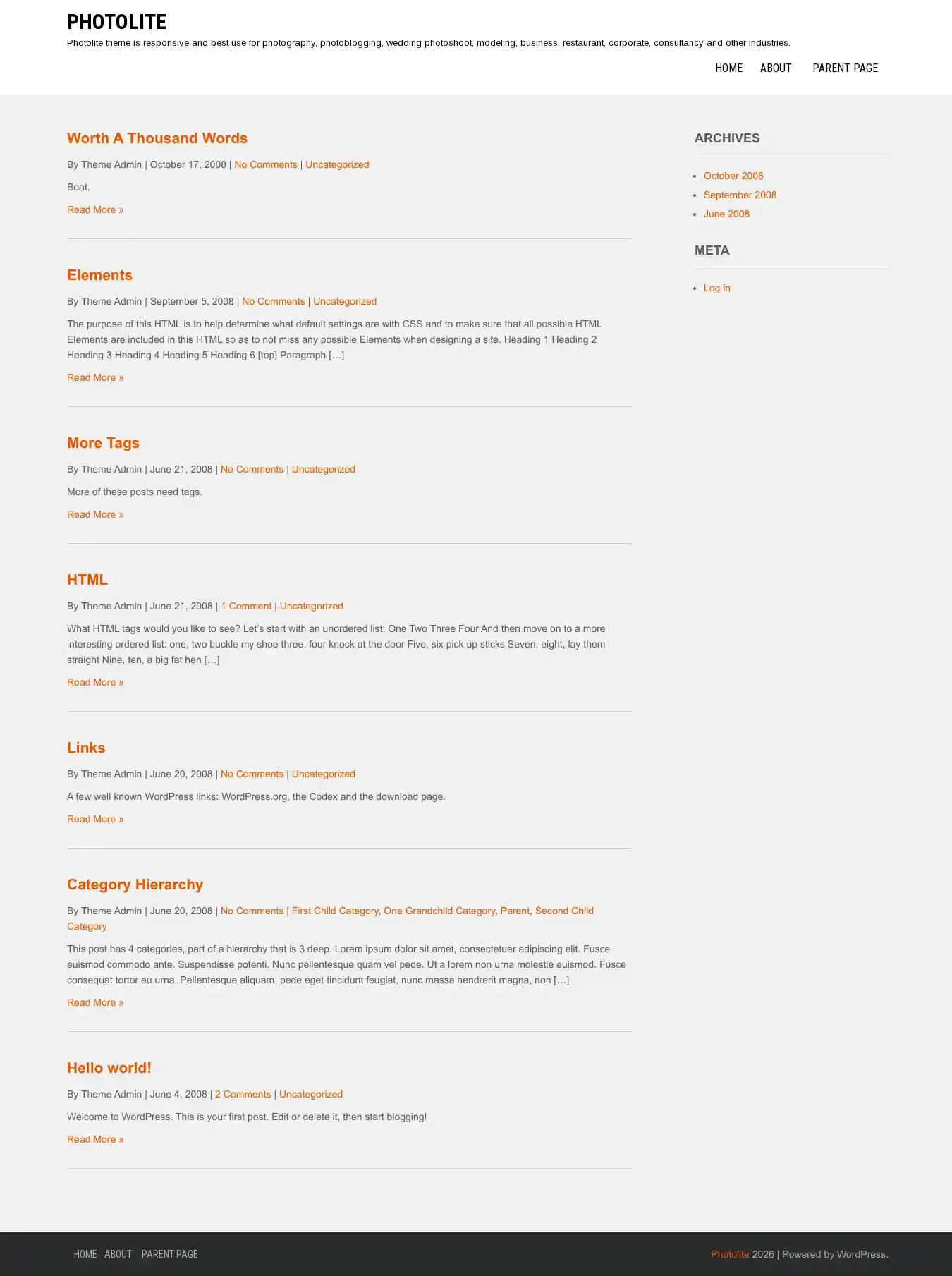 Photolite home page on desktop