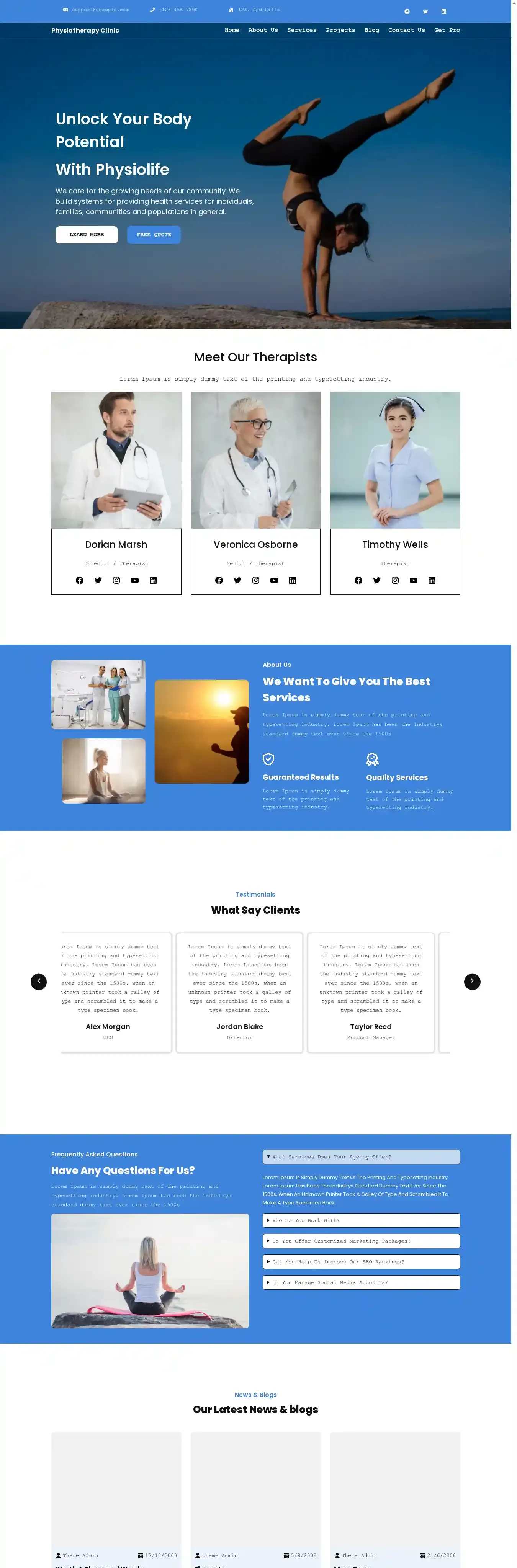 Physiotherapy Clinic home page on desktop