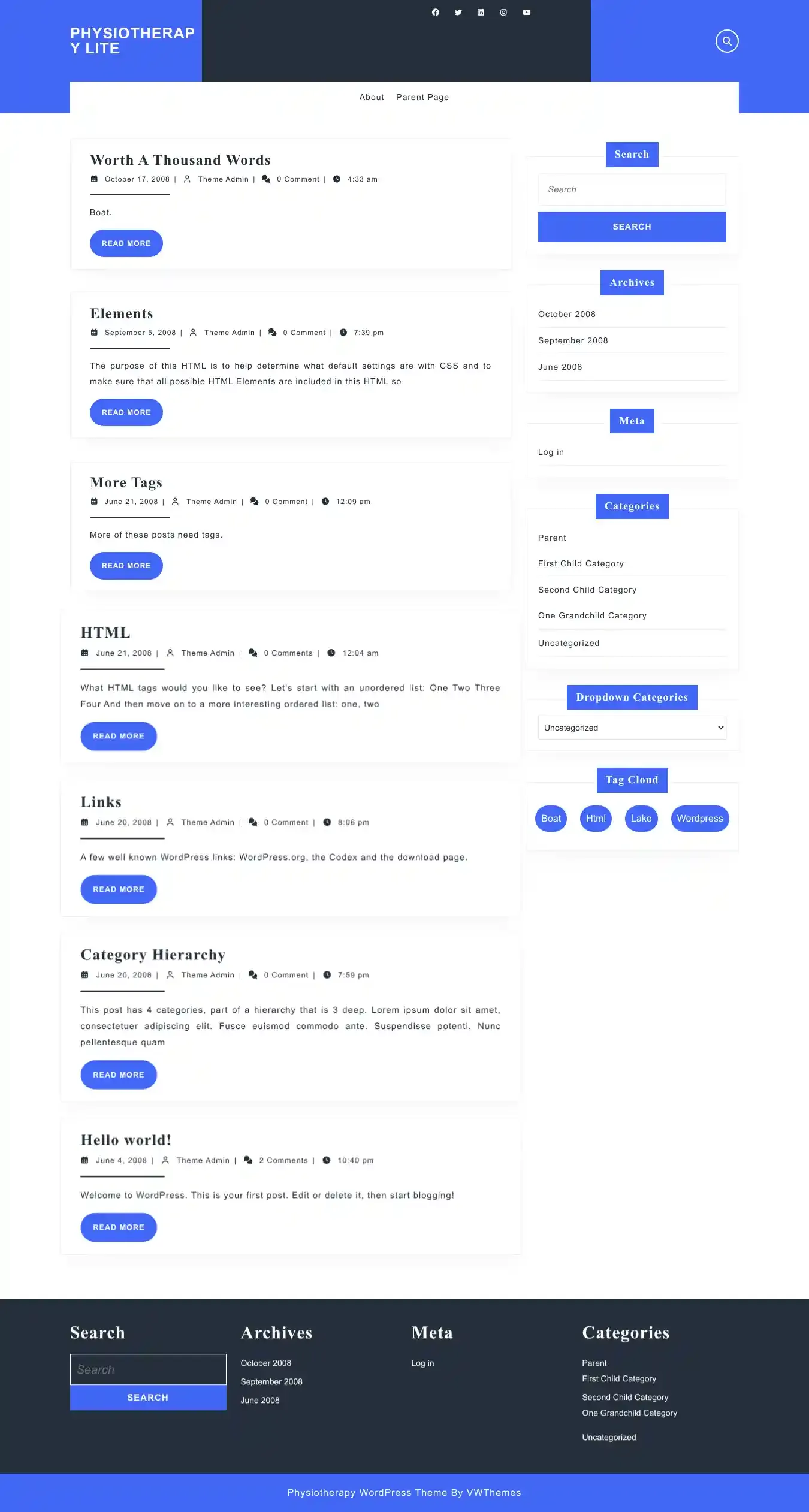 Physiotherapy Lite home page on desktop
