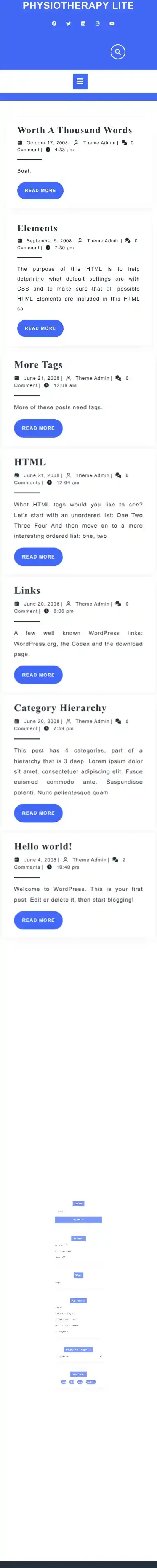 Physiotherapy Lite home page on mobile