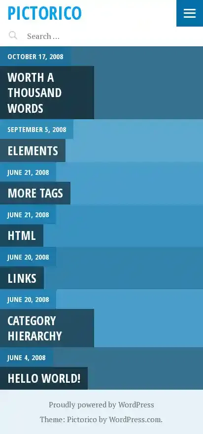 Pictorico home page on mobile