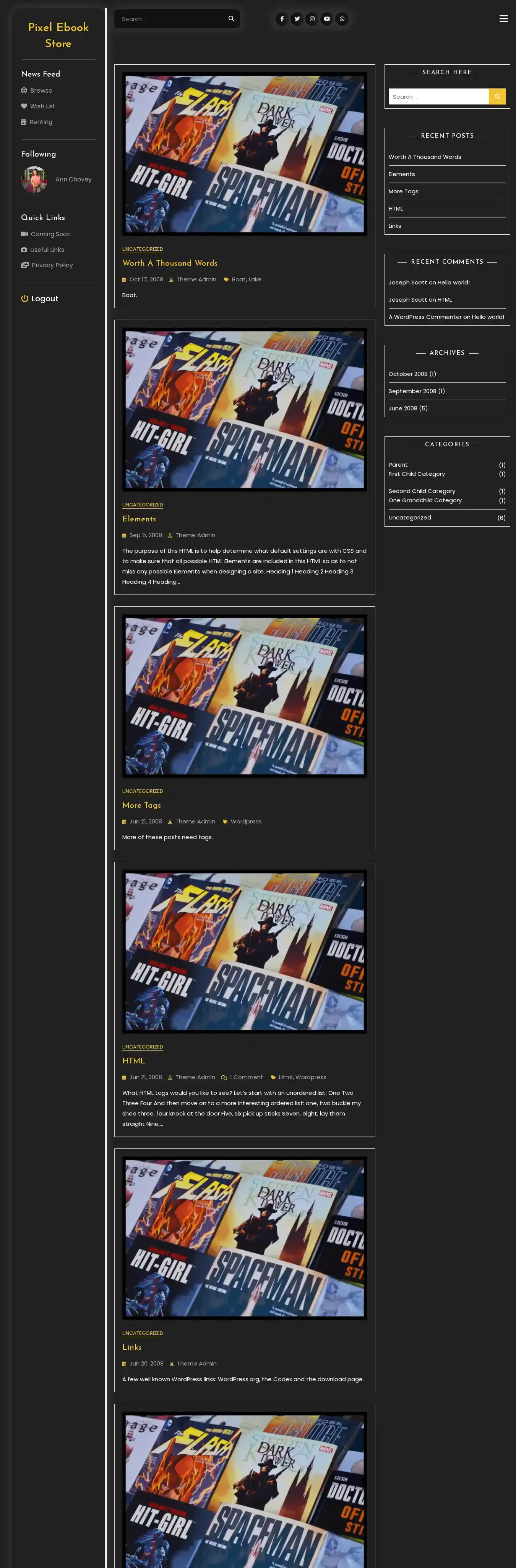 Pixel Ebook Store home page on desktop
