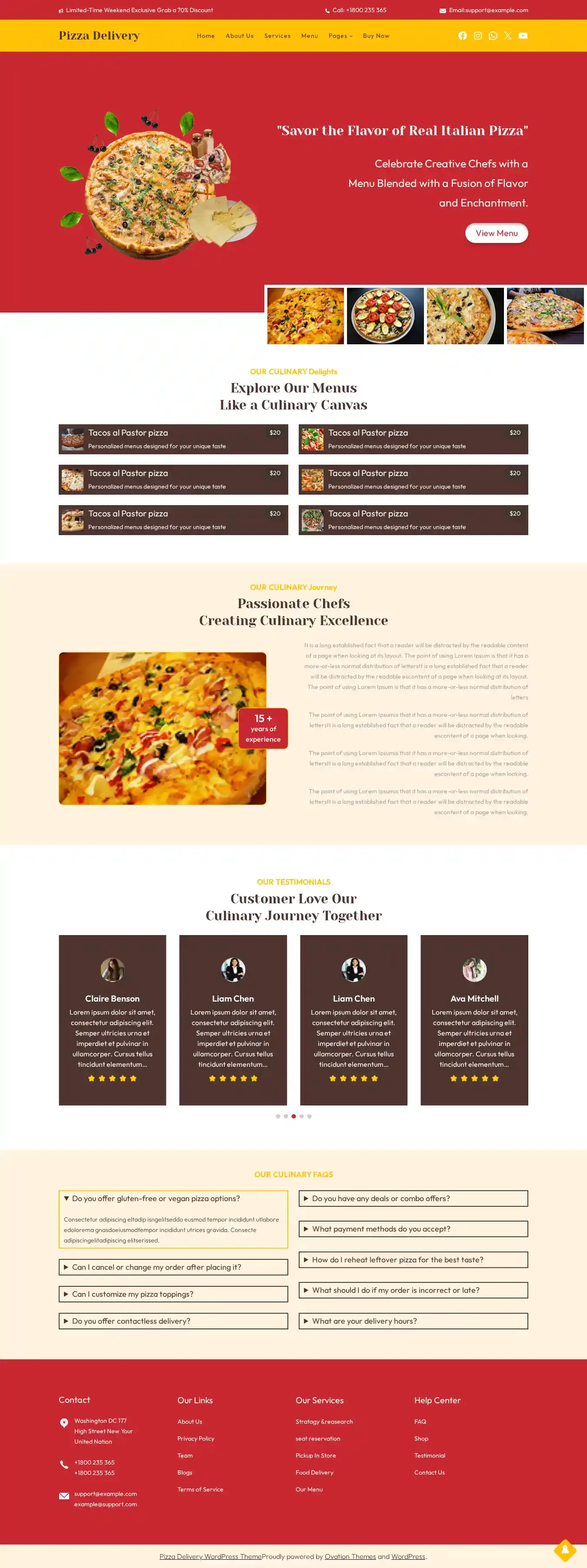 Pizza Delivery home page on desktop