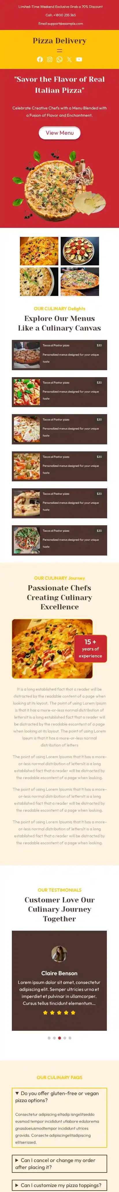 Pizza Delivery home page on mobile