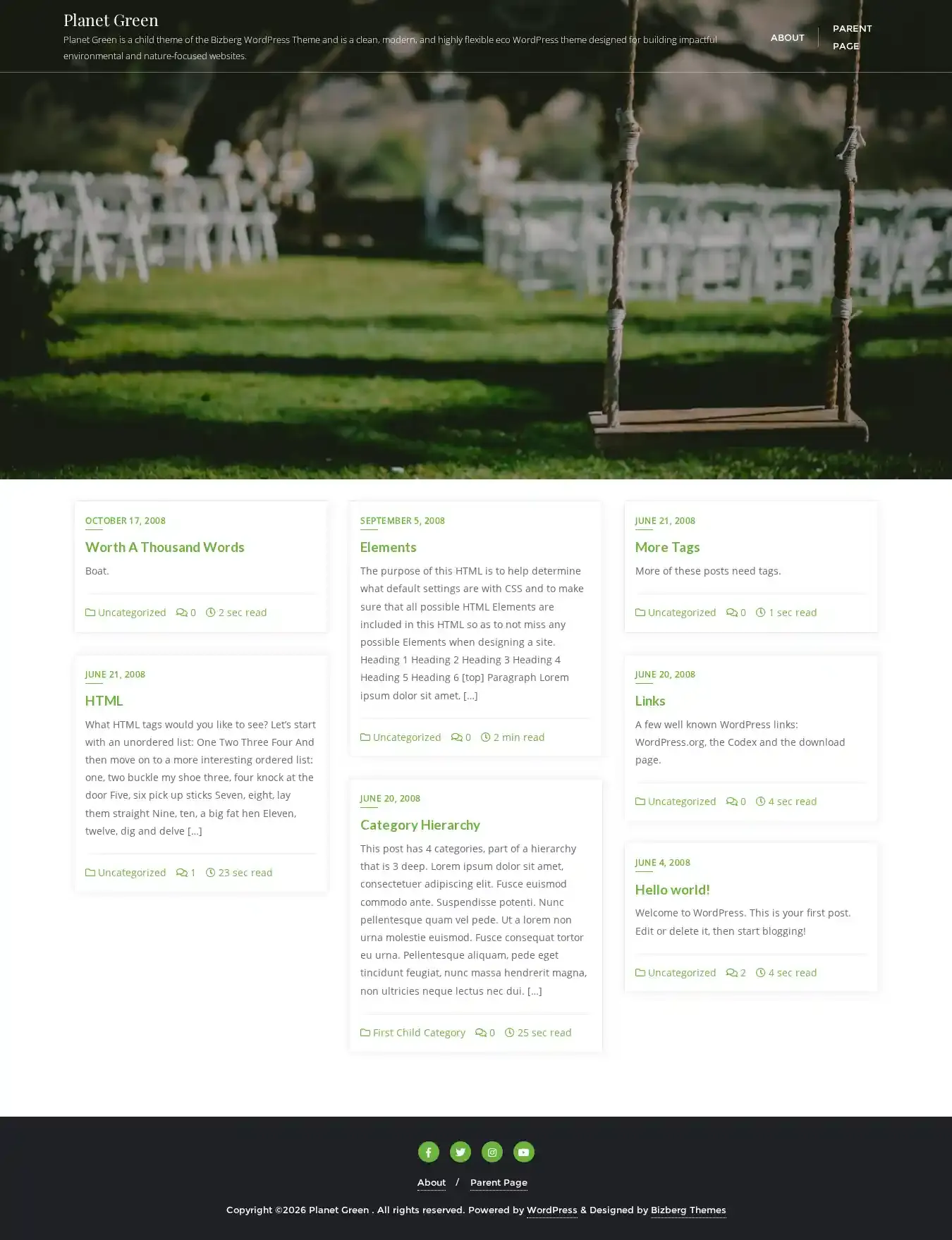 Planet Green home page on desktop