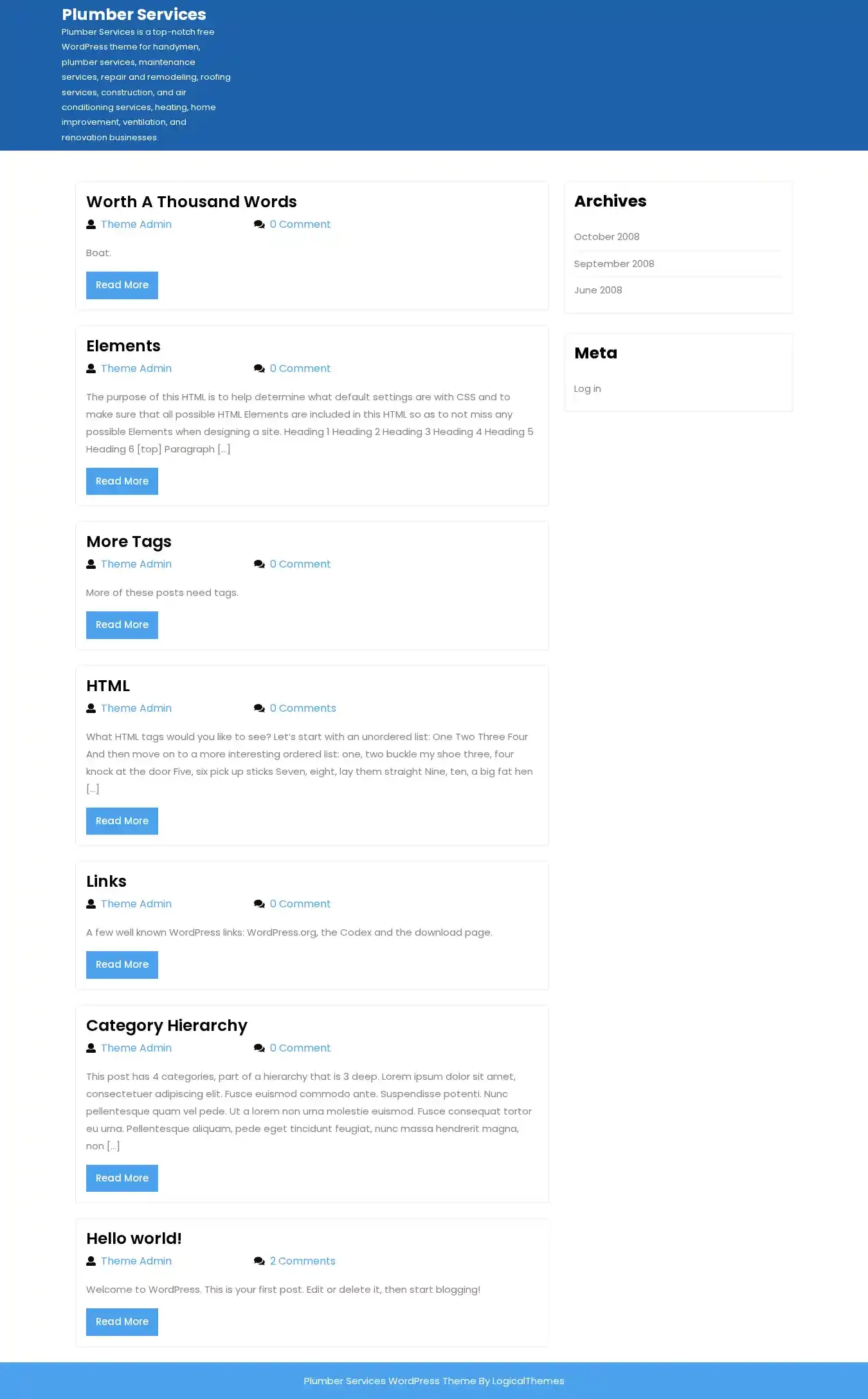 Plumber Services home page on desktop