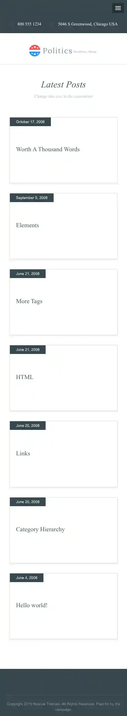 Politics home page on mobile