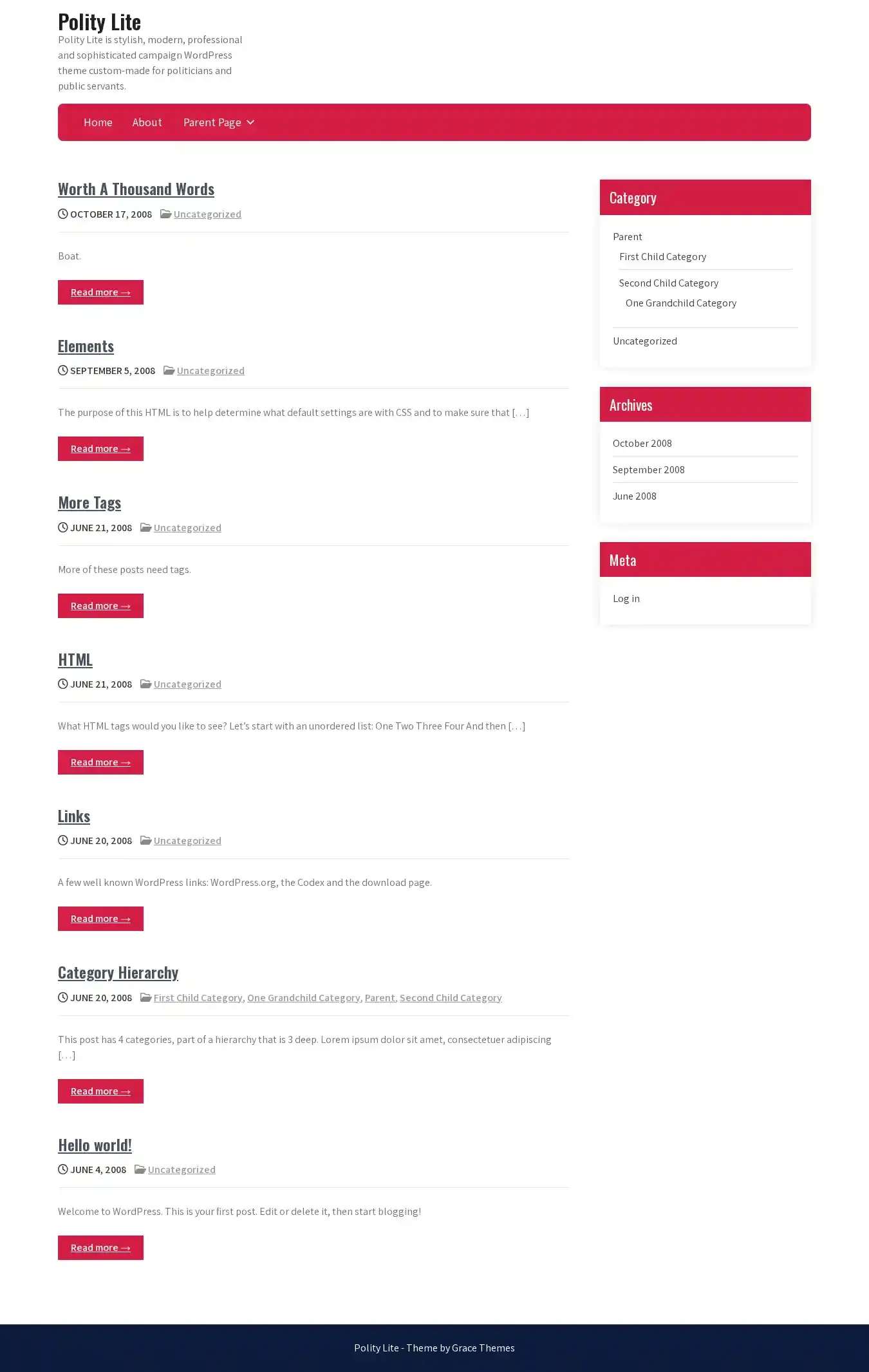 Polity Lite home page on desktop
