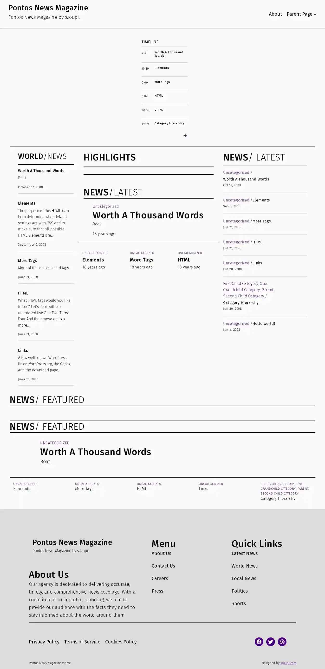 Pontos News Magazine home page on desktop