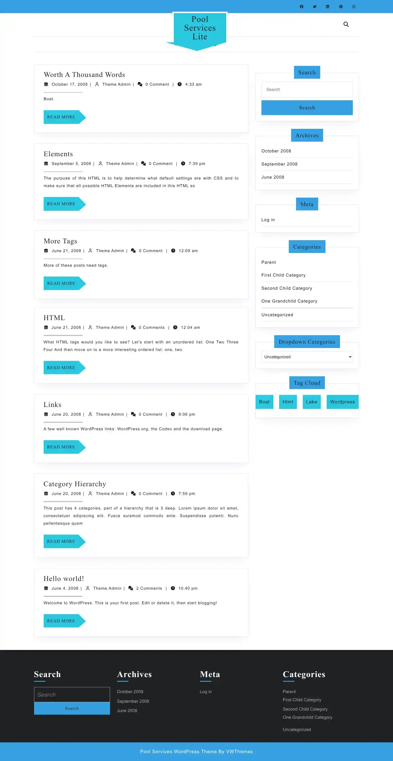 Pool Services Lite home page on desktop