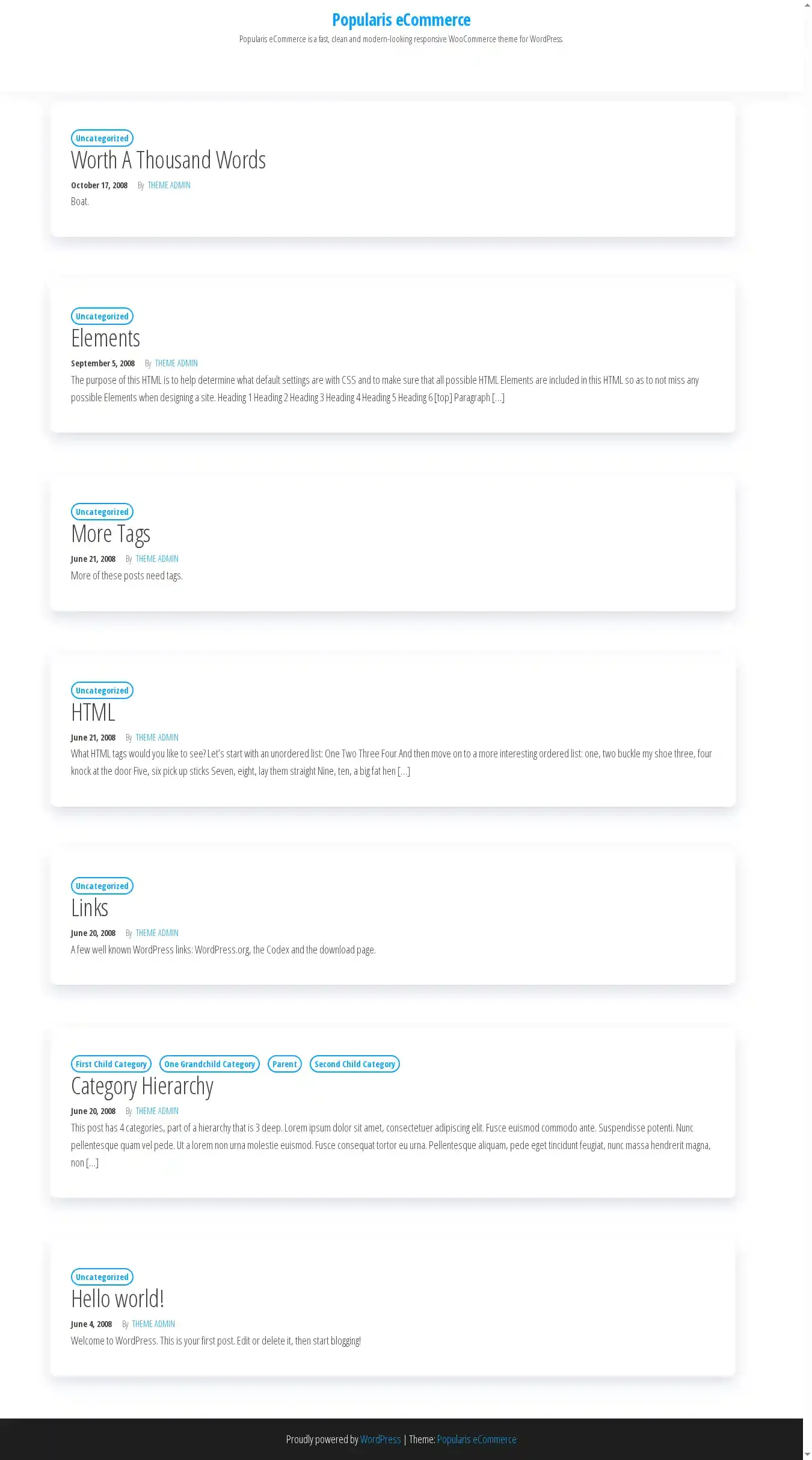 Popularis eCommerce home page on desktop