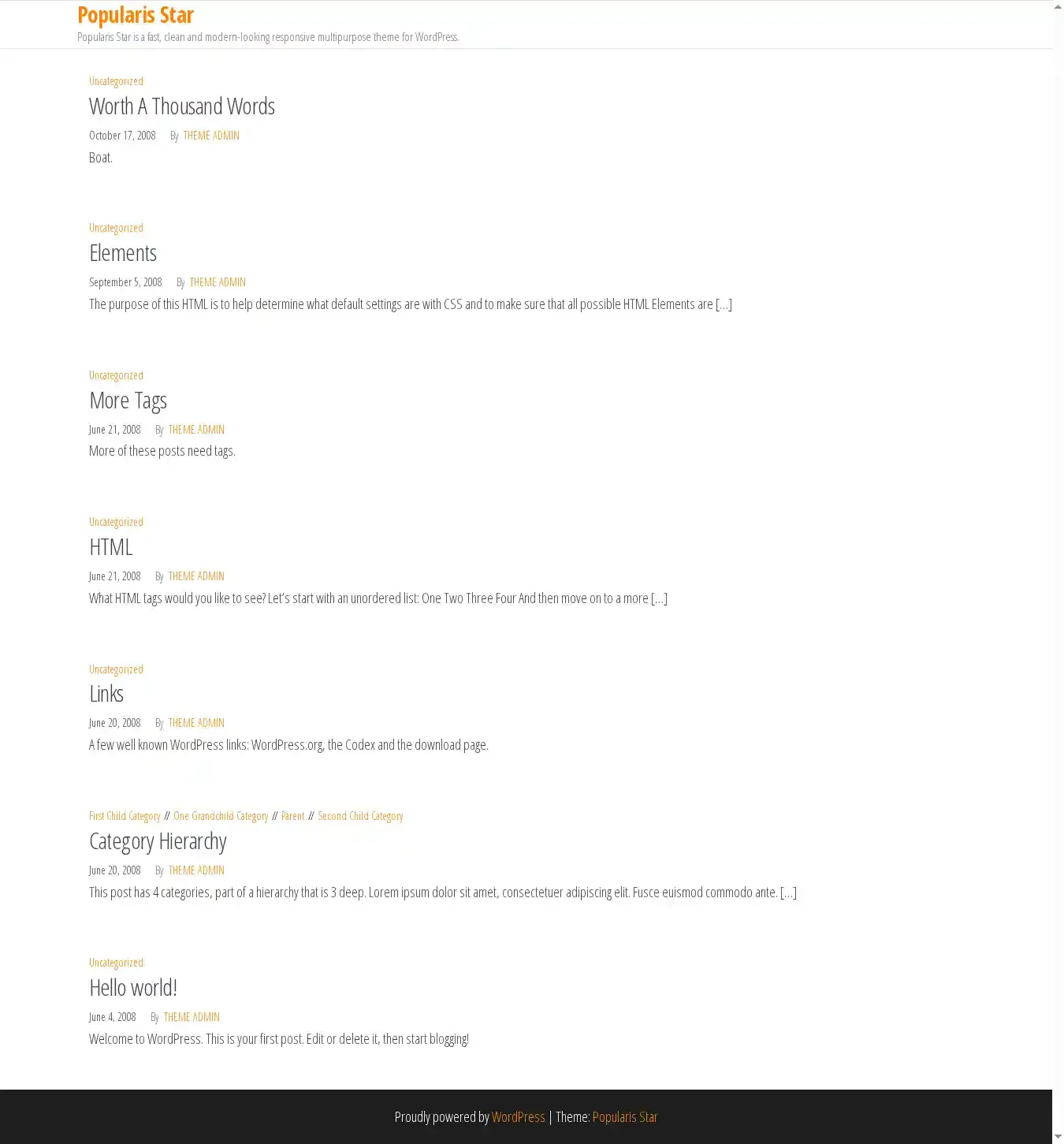 Popularis Star home page on desktop
