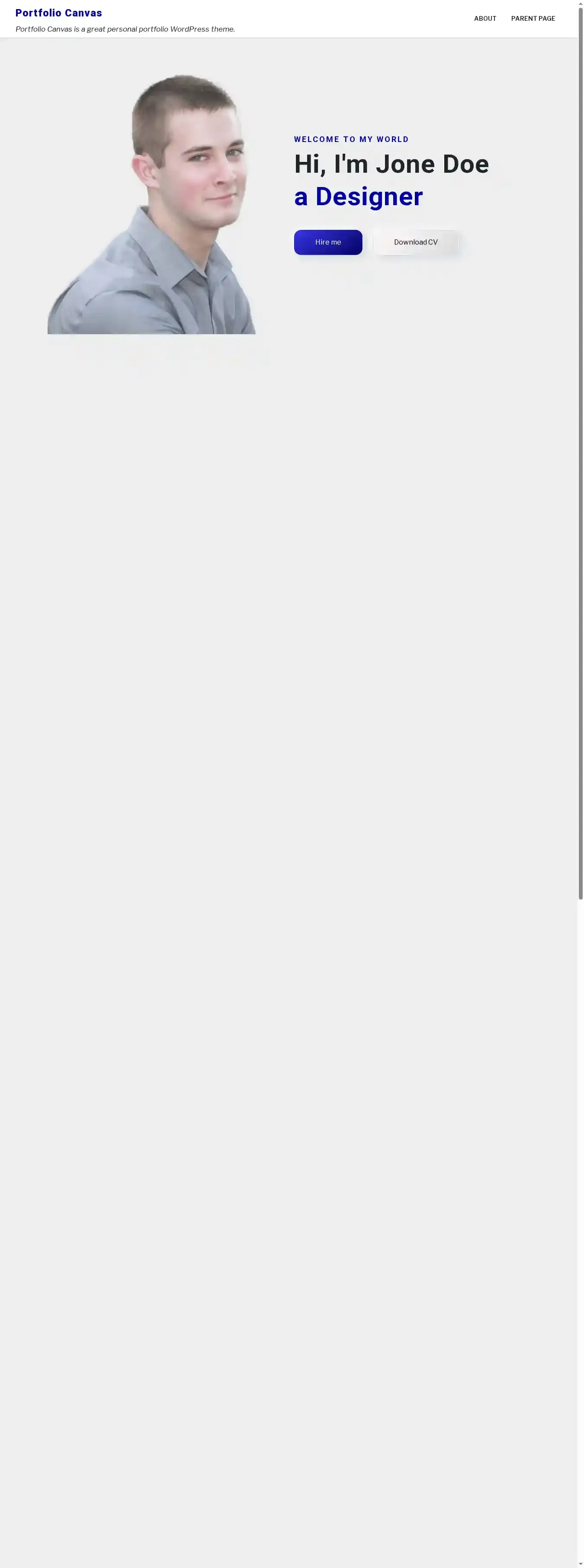 Portfolio Canvas home page on desktop