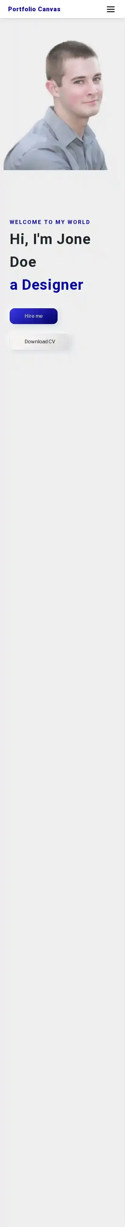 Portfolio Canvas home page on mobile